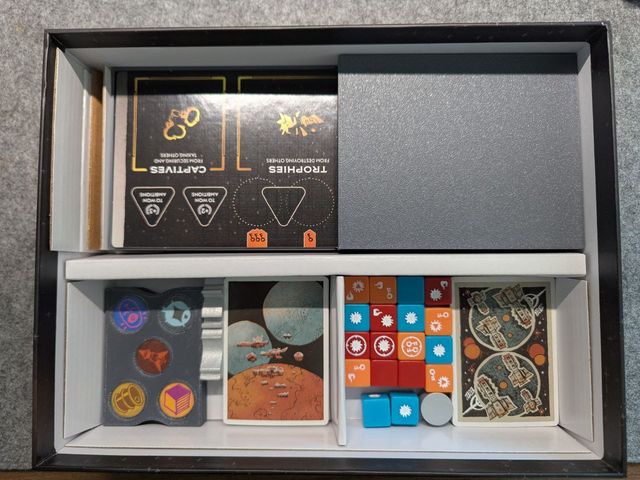 Arcs insert: player token trays and resource holder in the game box